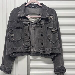 Women's Distressed Gray/Stressed Black  Denim Jacket